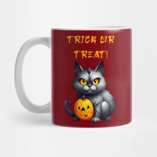 Trick or treat cute evil demon cat with pumpkin Halloween design Mug